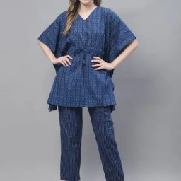 TAG 7 Blue Printed Kaftan Top With Pant Set-picture-4