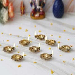 eCraftIndia Gold Brass Handcrafted Decorative Diyas - Set of 8-image-8