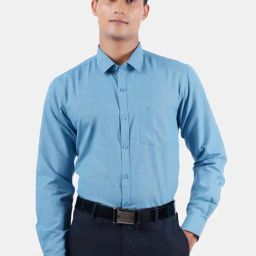 Ramraj Blue Cotton Regular Fit Shirt-image-11