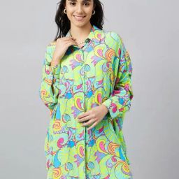 First Resort By Ramola Bachchan Citrus Green & Lemon Pucci Print Boyfriend Shirt-image-30