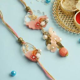 Aapno Rajasthan Peach Floral Resin Bhaiya Bhabhi Rakhi-47