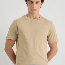 GANT Men Solid Tonal Logo Round Neck Cotton Beige T-shirt-image-49