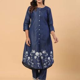 Savi Blue Denim A-Line Embroiderd Kurta kurtis-picture-14