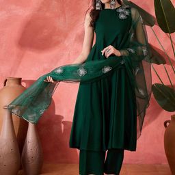 Sangria Sequinned A-Line Kurta & Palazzo With Dupatta-image-30
