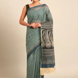 SHANVIKA Blue Pure Cotton Floral Print Saree Without Blouse Piece-image-81