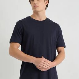 GANT Men Solid Tonal Logo Round Neck Cotton Blue T-shirt-image-22
