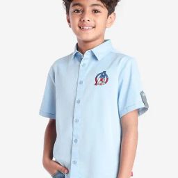 Bonkids Boys Spread Collar Thread WorkRoll-Up Sleeve Standard Opaque Cotton Casual Shirt-picture-9