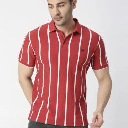 Dragon Hill Red Slim Fit Striped T-Shirt-image-72