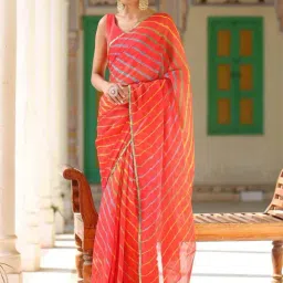 Swtantra Coral Leheriya Saree With Unstitched Self Blouse-image-88
