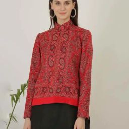 Kaanchie Nanggia Red Wool Self Design Jacket-26