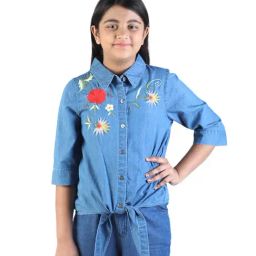Budding Bees Kids Blue Embroidered Denim Jacket-image-38