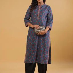 Savi Blue Cotton Straight Floral Kurta kurtis-picture-31