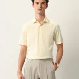 Arrow Yellow Cotton Regular Fit Texture Shirt-image-15