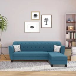 Trevi Blue Fabric & Neem Wood 6 Seater RHS Sectional Sofa-26