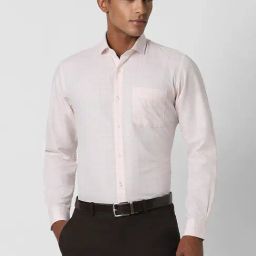 Peter England Cream Slim Fit Checks Shirt-image-54