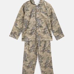 Cherry Crumble Boys Khaki & Green Floral Printed Pure Cotton Night suit-image-62