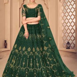 Atsevam Green Embroidered Semi-Stitched Lehenga Choli Set With Dupatta-image-69