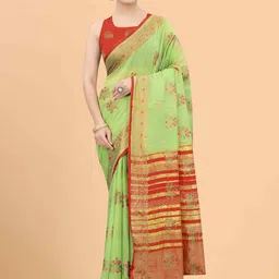Silk Land Green & Red Woven Design Saree-picture-7