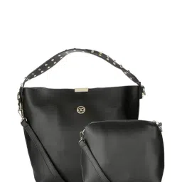 Gio Collection Black Solid Hobo Handbag with Pouch-18