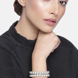 Estele Rhodium-Plated 2 Line Pearl Bracelet for Women-34
