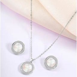 Peora Silver CZ & Synthetic Stone Studded Pendant Chain & Earrings-image-83