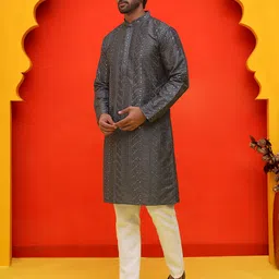 Jompers Men Embroidered Regular Mirror Work Kurta with Pyjamas-13