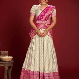 Atsevam White & Pink Woven Pattern Semi-Stitched Lehenga Choli Set With Dupatta-picture-45