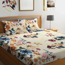 Klotthe Floral Multicolor 300 TC Cotton Blend Double Bed Sheet with 2 Pillow Covers-image-76