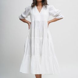 Tailor Didi Women Puff Sleeve Gathered or Pleated Organic Cotton Fit and Flare Midi Dress-image-77