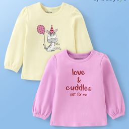 Babyoye 100% Organic Cotton With Eco Jiva Finish Full Sleeves T-Shirt With Zebra & Text Print Pack Of 2 - Yellow & Purple-image-47