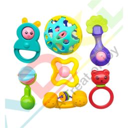 ADKD Colorful Non-Toxic Plastic Attractive Sound Rattle Toy Set for New Born Babies Pack of 7 - Multicolour-14