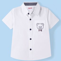 Babyhug Cotton Woven Half Sleeves Shirt Bear Print - White-image-96