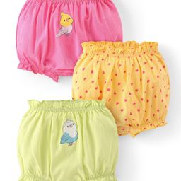 Doodle Poodle 100% Cotton Single Jersey Bloomer With Sparrow & Heart Print Pack of 3 - Pink Yellow & Green-image-36