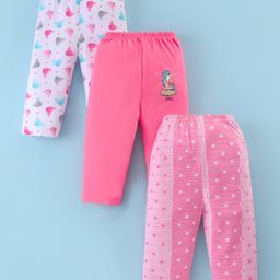 OHMS Single Jersey Knit Full Length Lounge Pants With Hearts & Unicorn Print Pack Of 3 - Pink & Off White-image-69