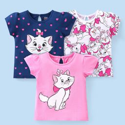 Babyhug Disney Cotton Knit Half Sleeves Tops with Aristocats Marie Graphics Pack Of 3 - Multicolour-image-11