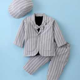Robo Fry Cotton Knit Full Sleeves T-Shirt & Trouser With Hat & Blazer - Grey-picture-0