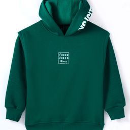 Little Kangaroos Fleece Knit Full Sleeves Text Printed Hooded Sweatshirt - Dark Green-image-82