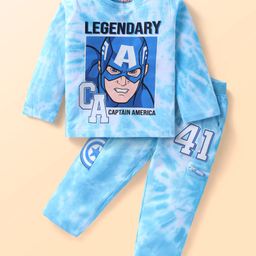 Babyhug Marvel Single Jersey Knit Full Sleeves T-Shirt & Lounge Pants Set With Avengers Graphics - Light Blue-picture-15