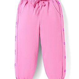 Kookie Kids Cotton Knit Full Length Jogger With Bow Foil Print & Pockets - Pink-image-30