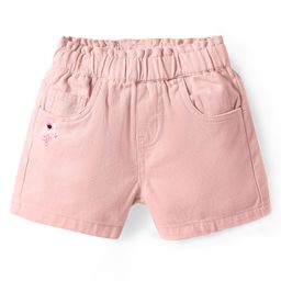 Kookie Kids Cotton Woven Shorts With Pockets & Floral Embroidery - Pink-image-101