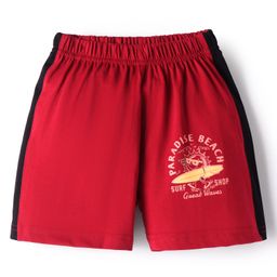 Taeko Single Jersey Knit Knee Length Shorts with Beach Theme Print - Dark Red-image-59