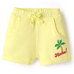 Babyhug Cotton Terry Knit Shorts With Text Print - Yellow-image-27