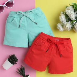 Knitting Doodles Pure Cotton Pack Of 2 Solid Shorts - Red & Sea Green-image-82