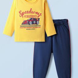 Honeyhap 100% Premium Cotton Full Sleeves Night Suit With Bio Finish - Snapdragon & Navy Peony-image-72