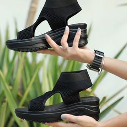Shoetopia Mesh Detailed Platform Heel Sandals - Black-image-83