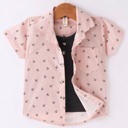 Dapper Dudes Half Sleeves Striped & Anchor Printed Shirt With Attached Tee - Peach-image-98