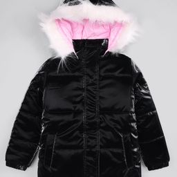 Primo Gino Woven Full Sleeves Fur Hooded Solid Padded Jacket - Black-image-48
