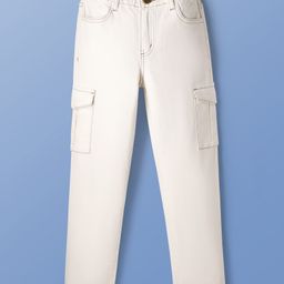 Pine Kids Denim Woven Full Length Washed Jeans - White-picture-36