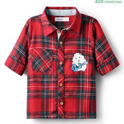 Babyoye 100% Cotton Full Sleeves Checks Shirt With Animal Print - Red-image-62