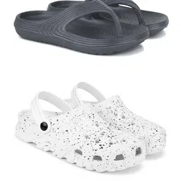 DRACKFOOT Men Set Of 2 Printed Stylish Clogs & Thong Flip-Flops-5